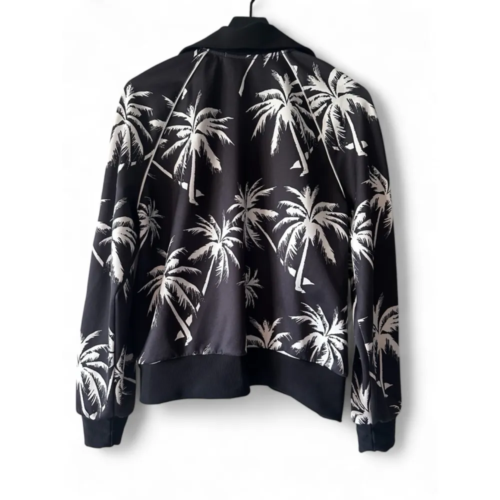 Pam & Gela Palm Tree Stand Collar Track Jacket Women's L Black & White - Image 2