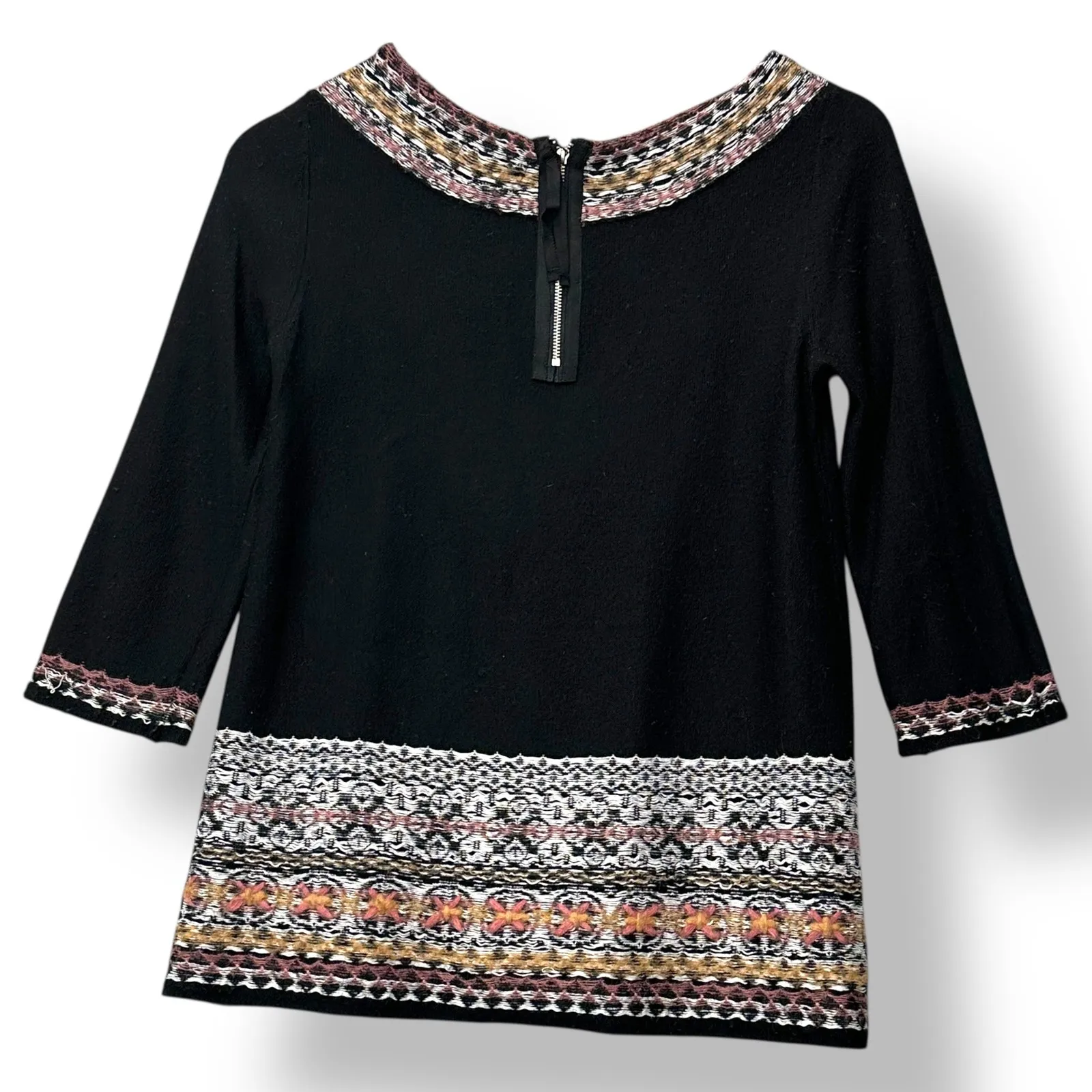 Sleeping on Snow Black Antiquarian Pullover Top Fair Isle S Boho Tribal Hygge - Image 3