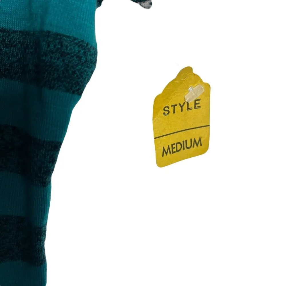 Y2K Jackie Scott Women's M Puff Sleeve Sweater Tee Teal Blue‎ Stripe Plunge Neck Blue Size M - Image 3
