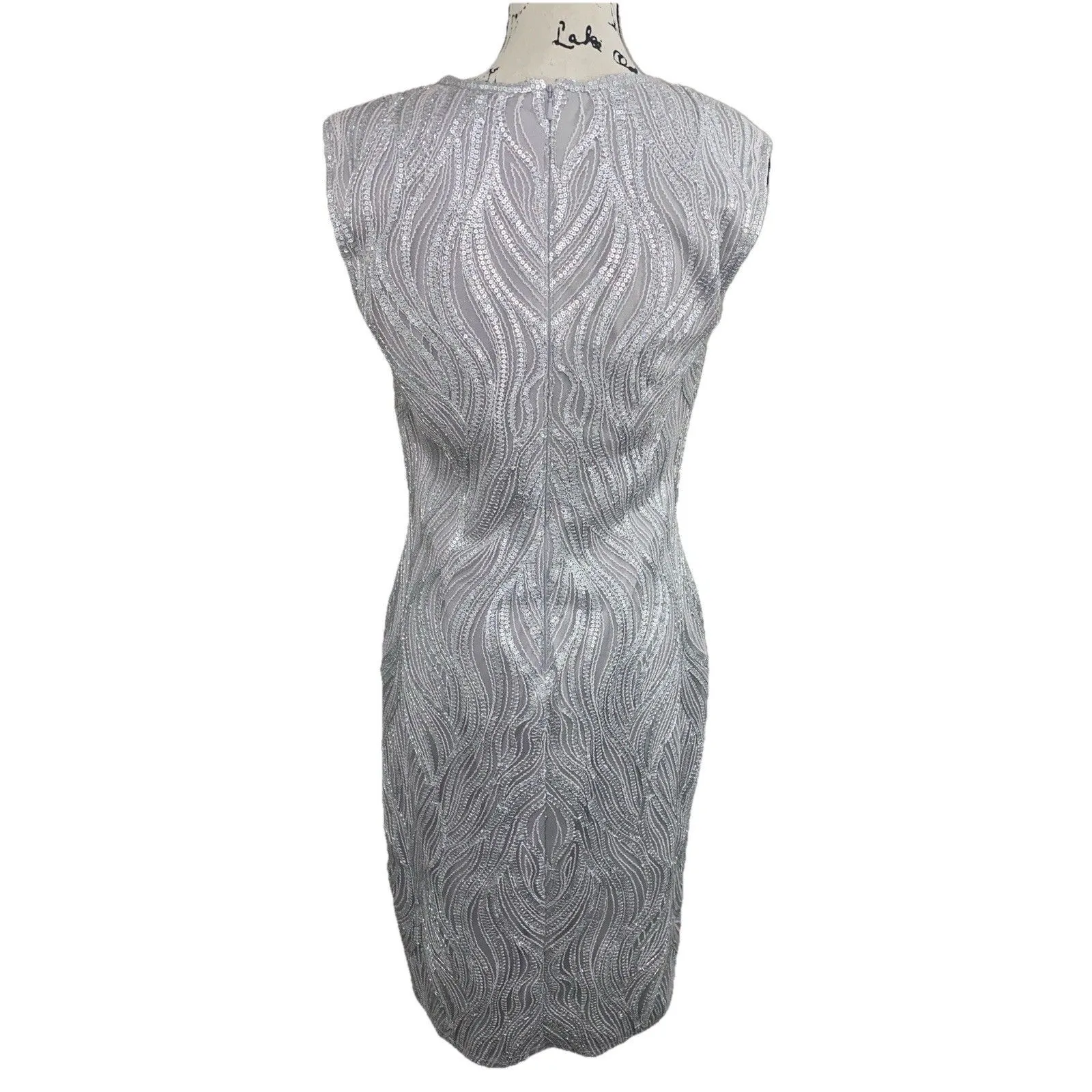 Tadashi Shoji Silver Gray Sequin Sheath Dress Size 10 - Image 2