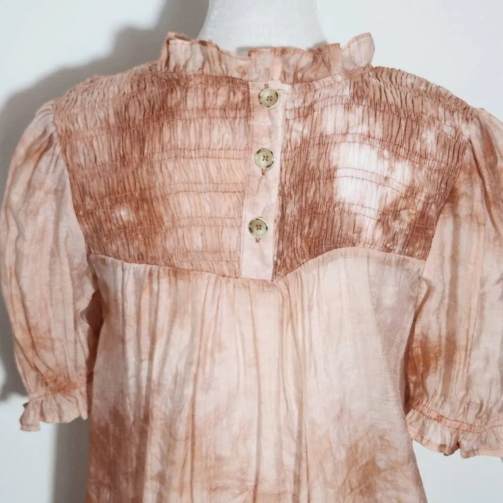 By the River Peach Dyed Smocked Blouse NWT Size Small Boho Blouse Pink - Image 6