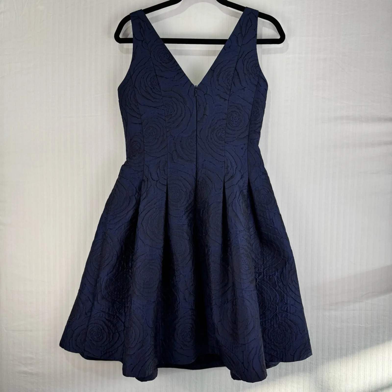 Ralph Lauren Fit & Flare Navy Blue Rose Jacquard Sleeveless Dress Size 8 Modest - Image 7