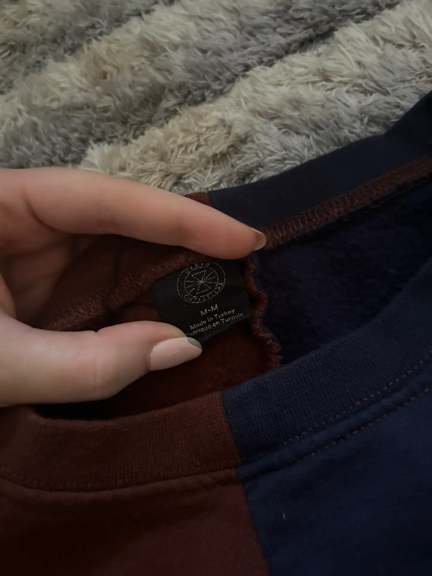 Brown, blue and grey patchwork crewneck sweatshirt from - Image 2