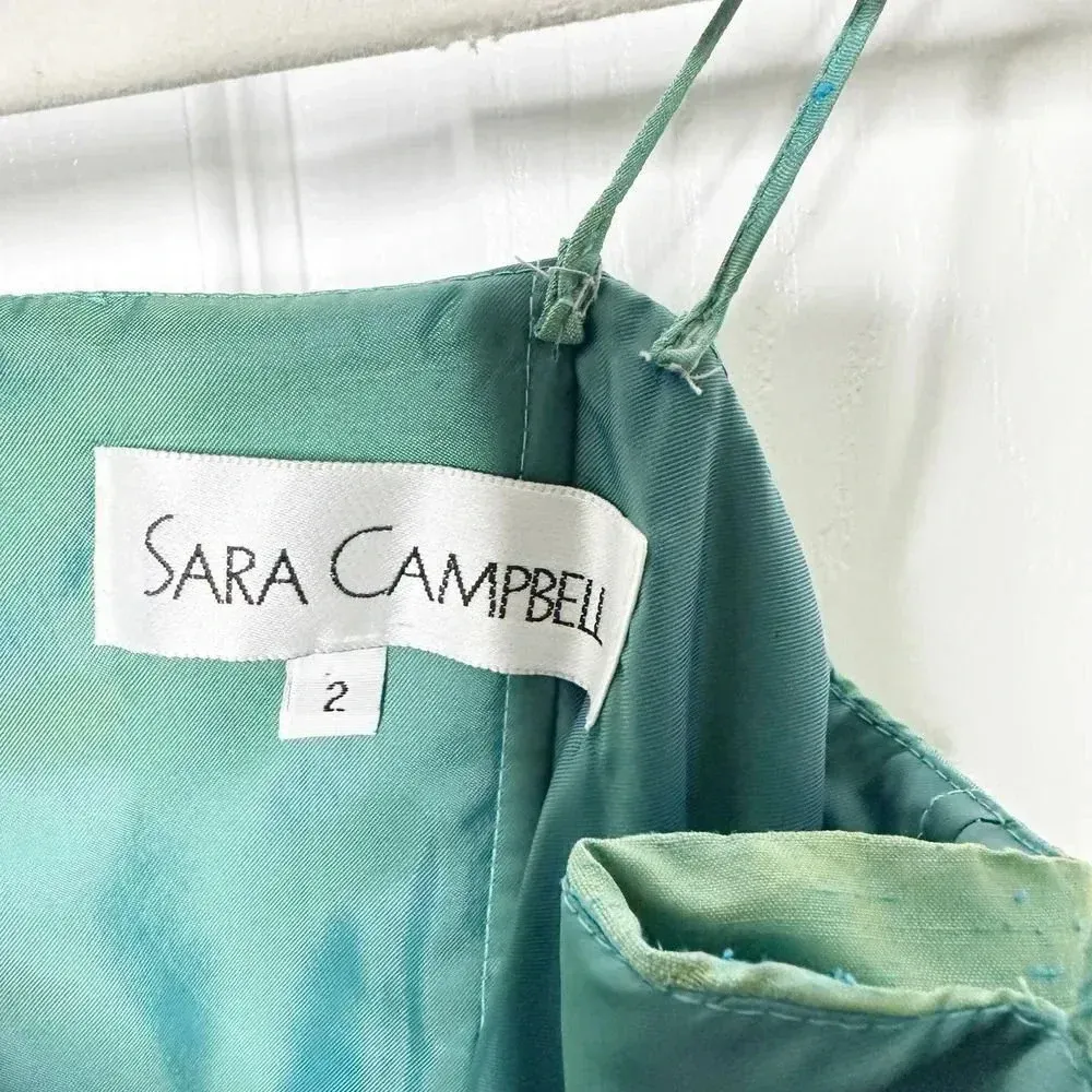 SARA CAMPBELL Size 2 Taffeta Silk Turquoise Bubble Hem‎ Crystal Party Dress Blue - Image 2
