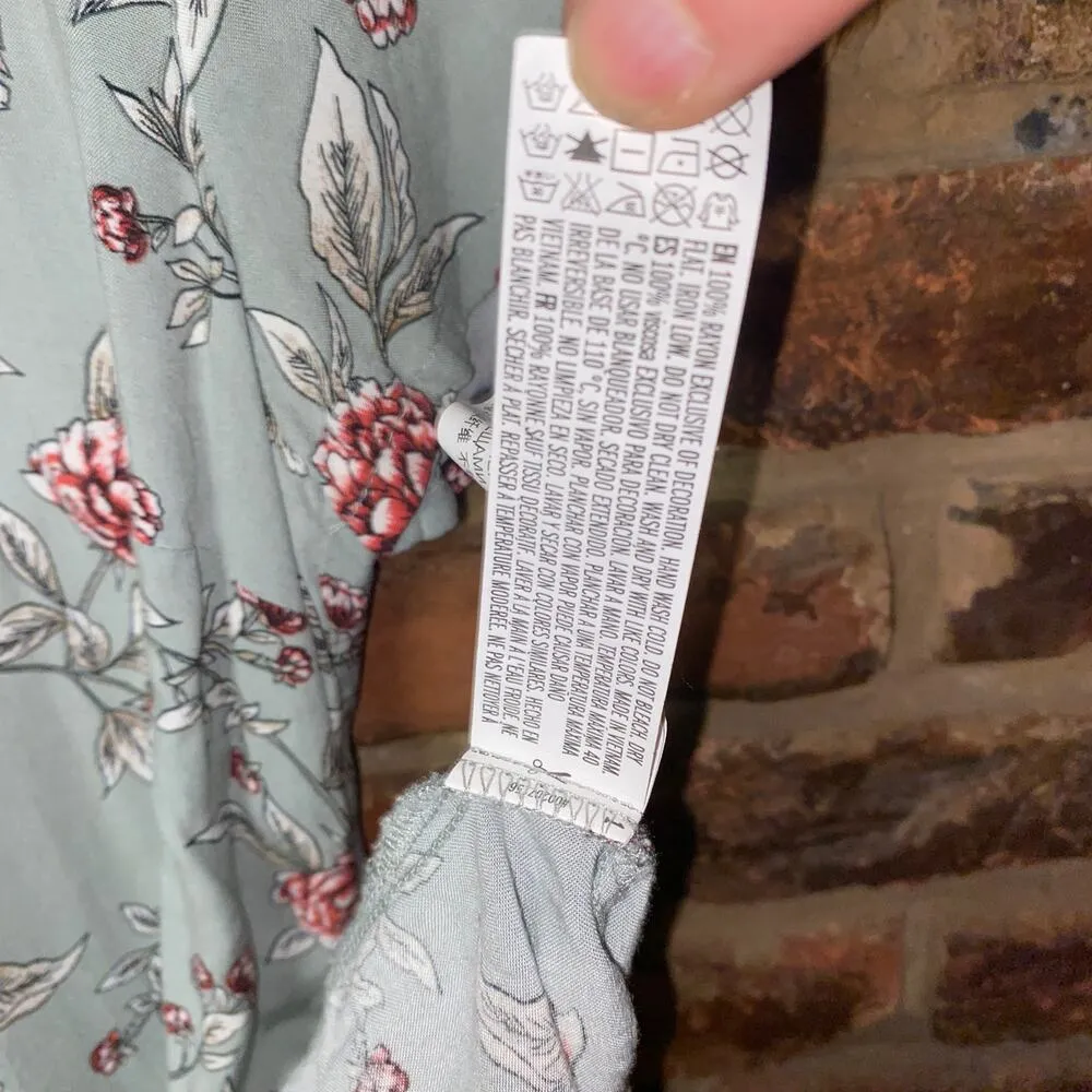 Forever 21 Sage Green Floral Short Sleeve Mini Dress Women's Size Large - Image 5