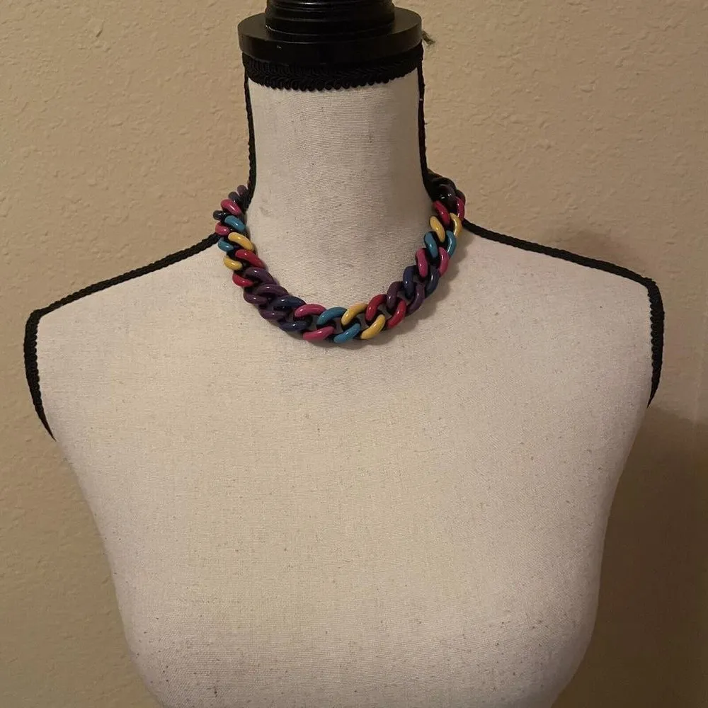 Vintage Statement Black Base Painted Colorful Chain Costume Necklace - Image 10