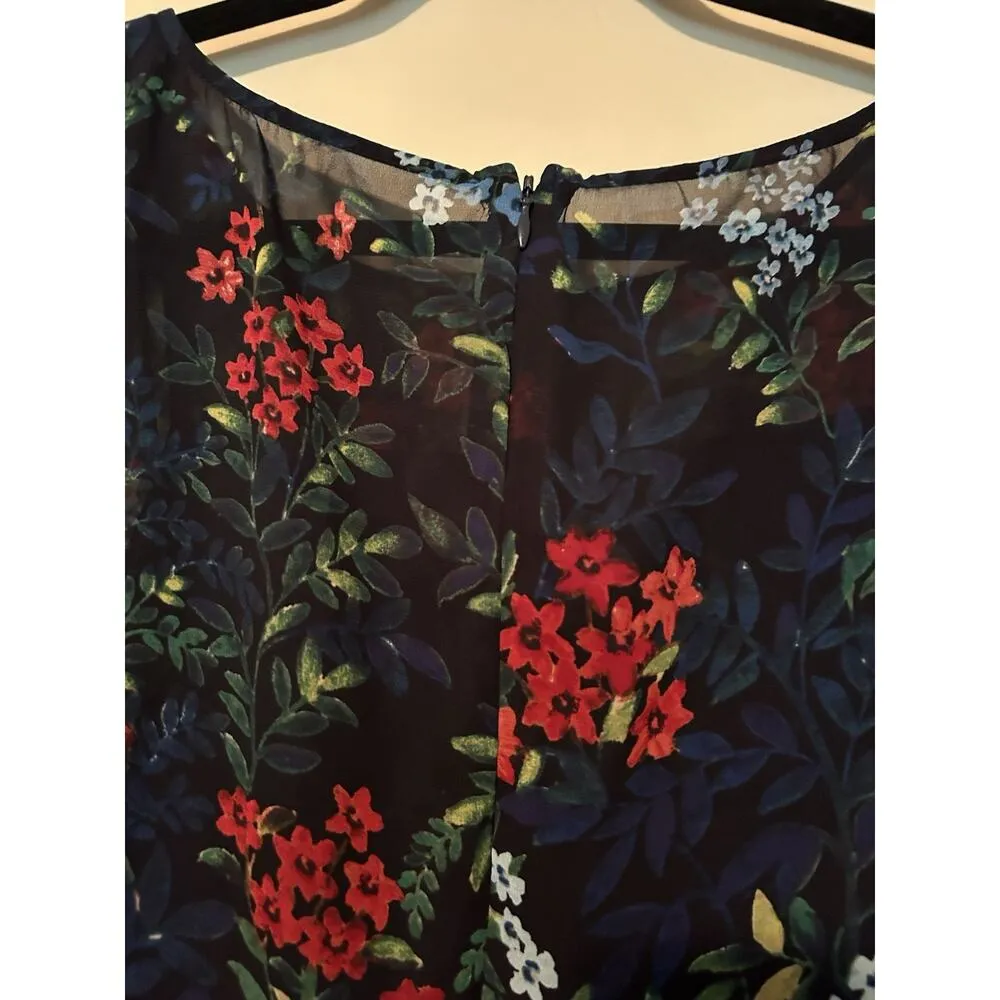 Lauren Ralph Lauren Floral Dress LRL Navy Red Babydoll 2 Pc Bell Sleeve sz 12 - Image 8