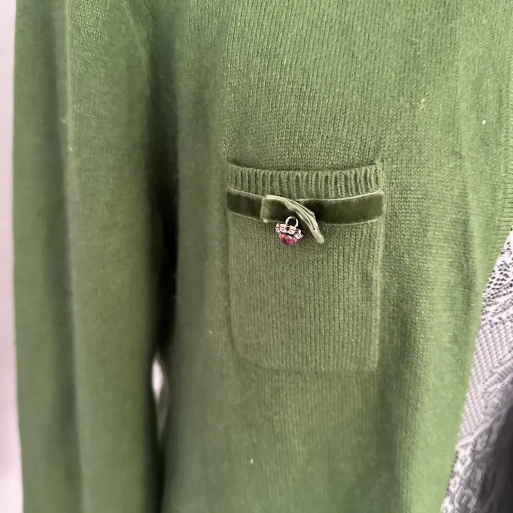 ECI New York Sz: XL Green/ Pink Silk Angora Open Cardigan w/ Pockets Bows Jewel. - Image 12