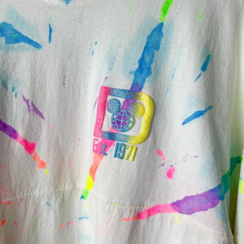 walt disney world parks white neon tie dye glitter spell out spirit jersey top - Image 4