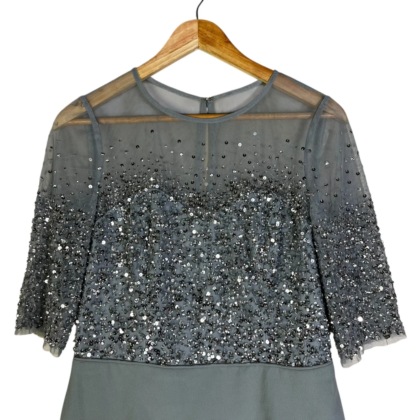 Adrianna Papell Beaded Sequin Mesh Neck Tiered Sheath Dress Light Blue US 10 - Image 2