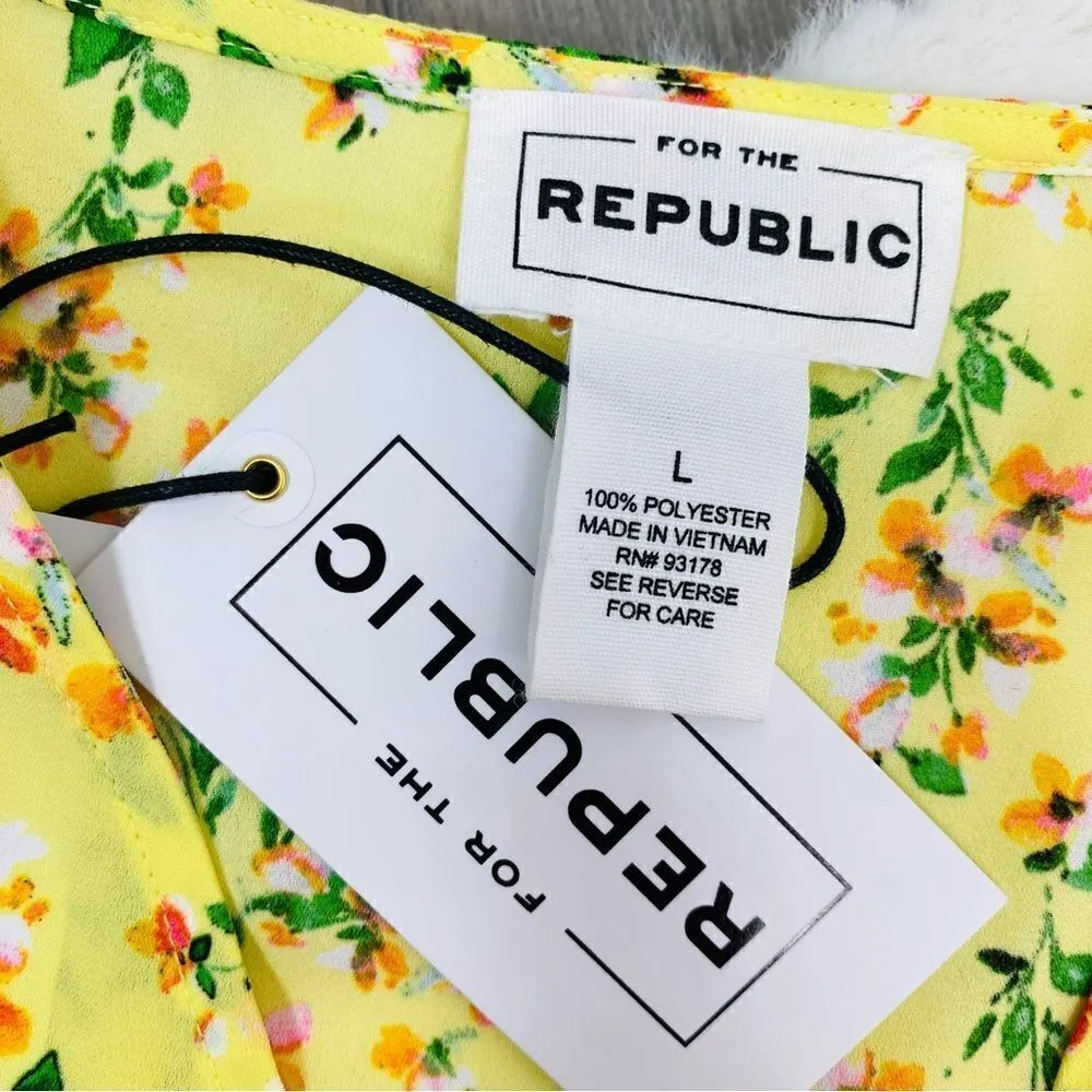 For The Republic Floral Bell Sleeve Surplice Blouse Yellow Large - Image 11