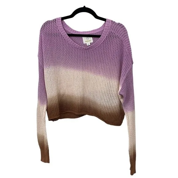 Aerie Offline Ombré Open Knit Crop Sweater Size MEDIUM Purple Pink/Cream Brown‎ - Image 7
