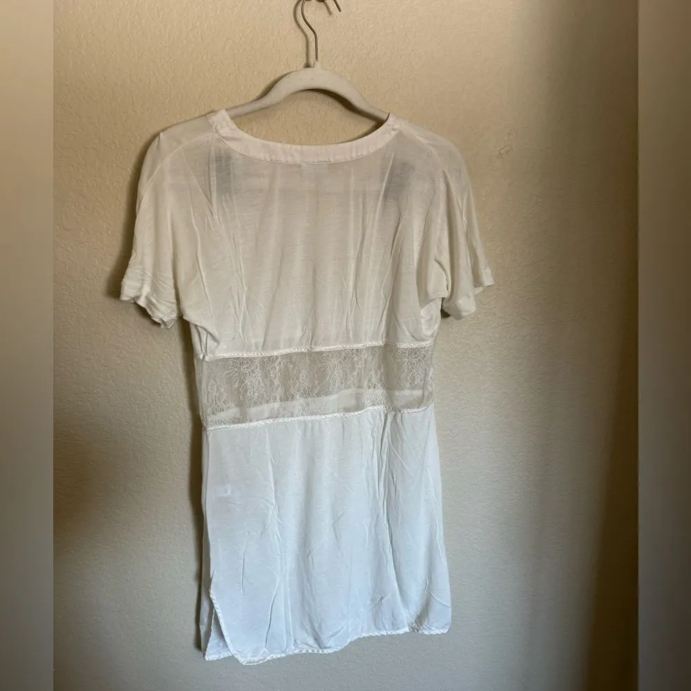 LA PERLA Mini Tee Shirt Dress Lace Chemise Sz Small Off White Silk Blend - Image 8