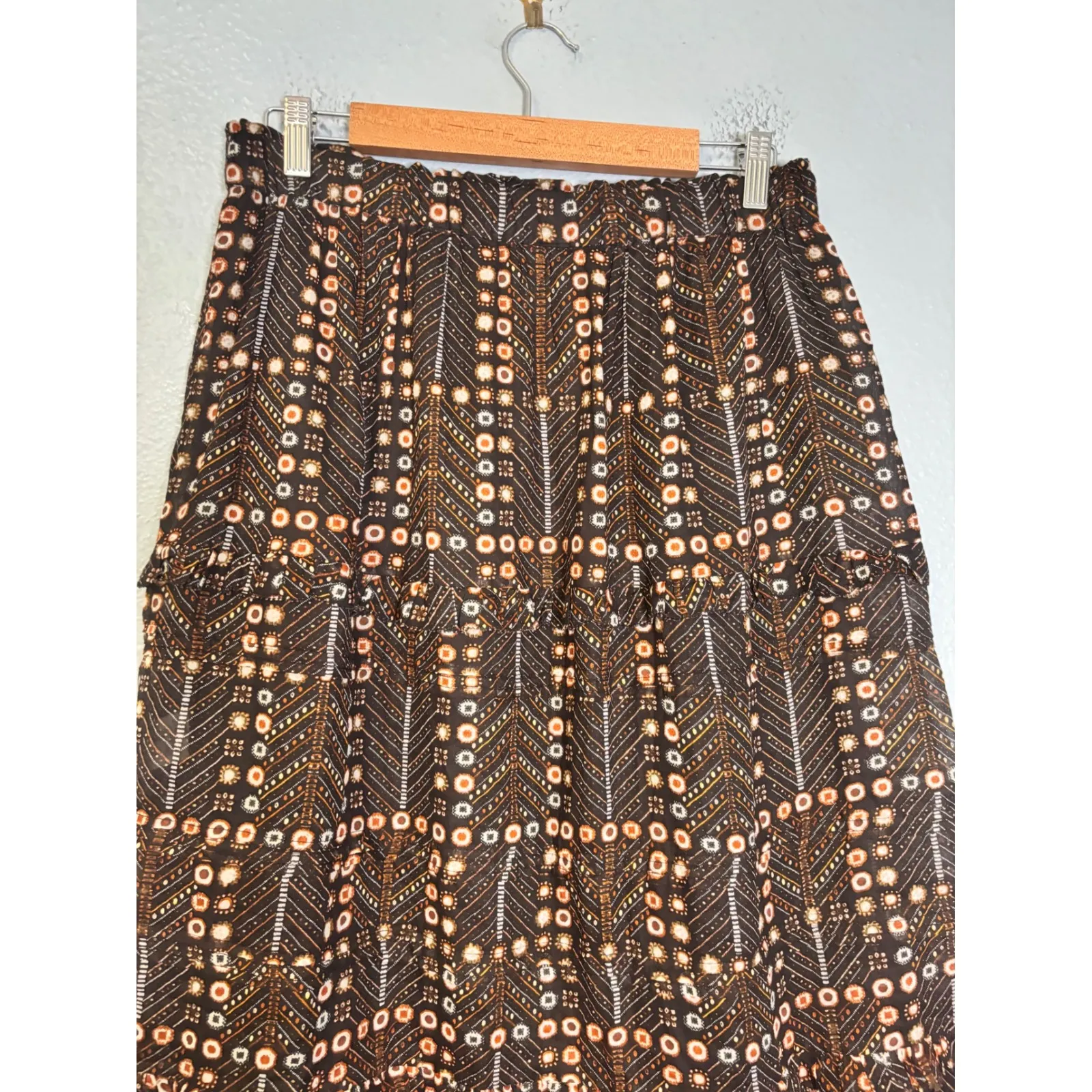 Isabel‎ Marant Etoile Diya Tiered Maxi Skirt Size 12 Black Brown Printed - Image 8