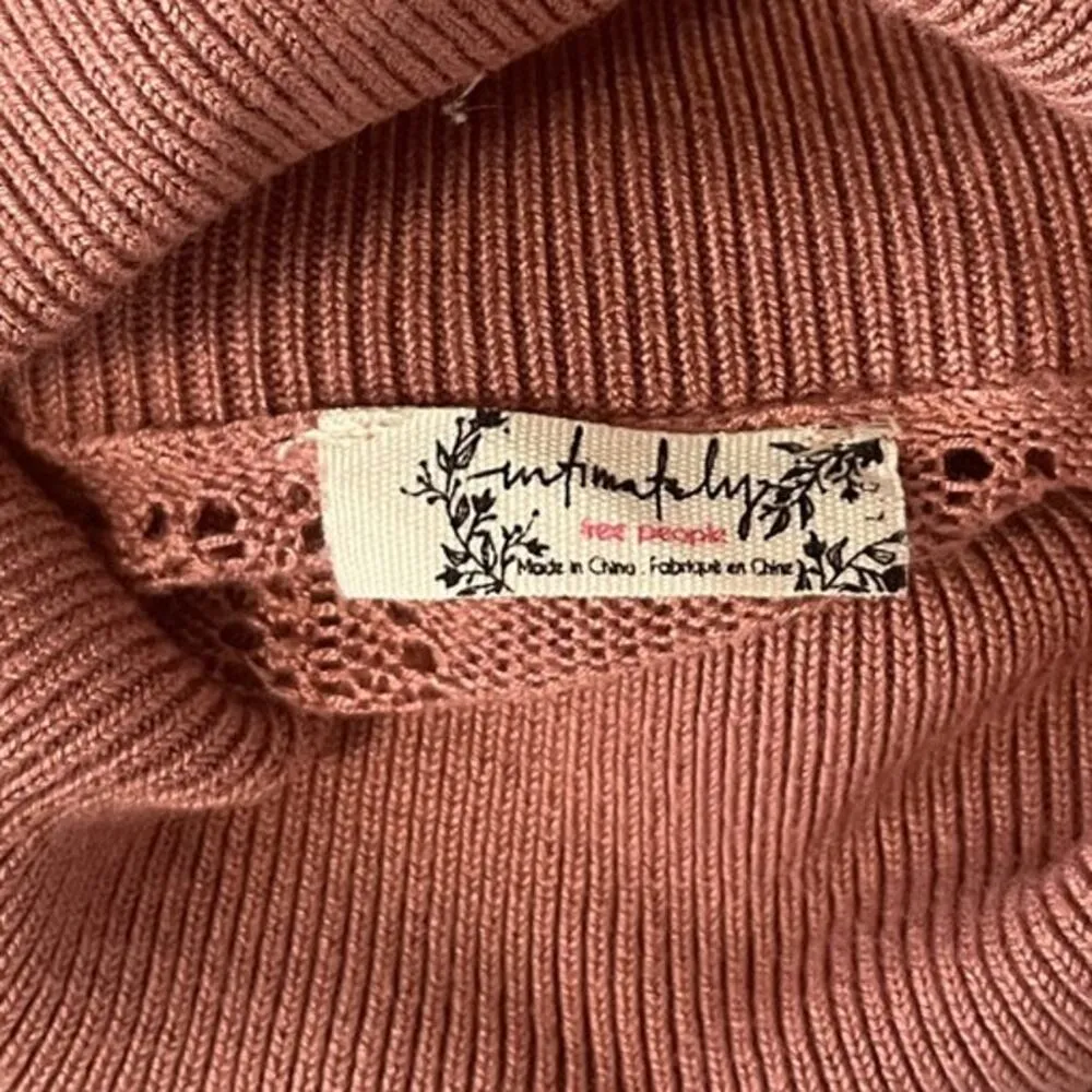 Free People Pretty in Pointellen Knit Ribbed Turtleneck Sweater Bodysuit Pink L - Image 9