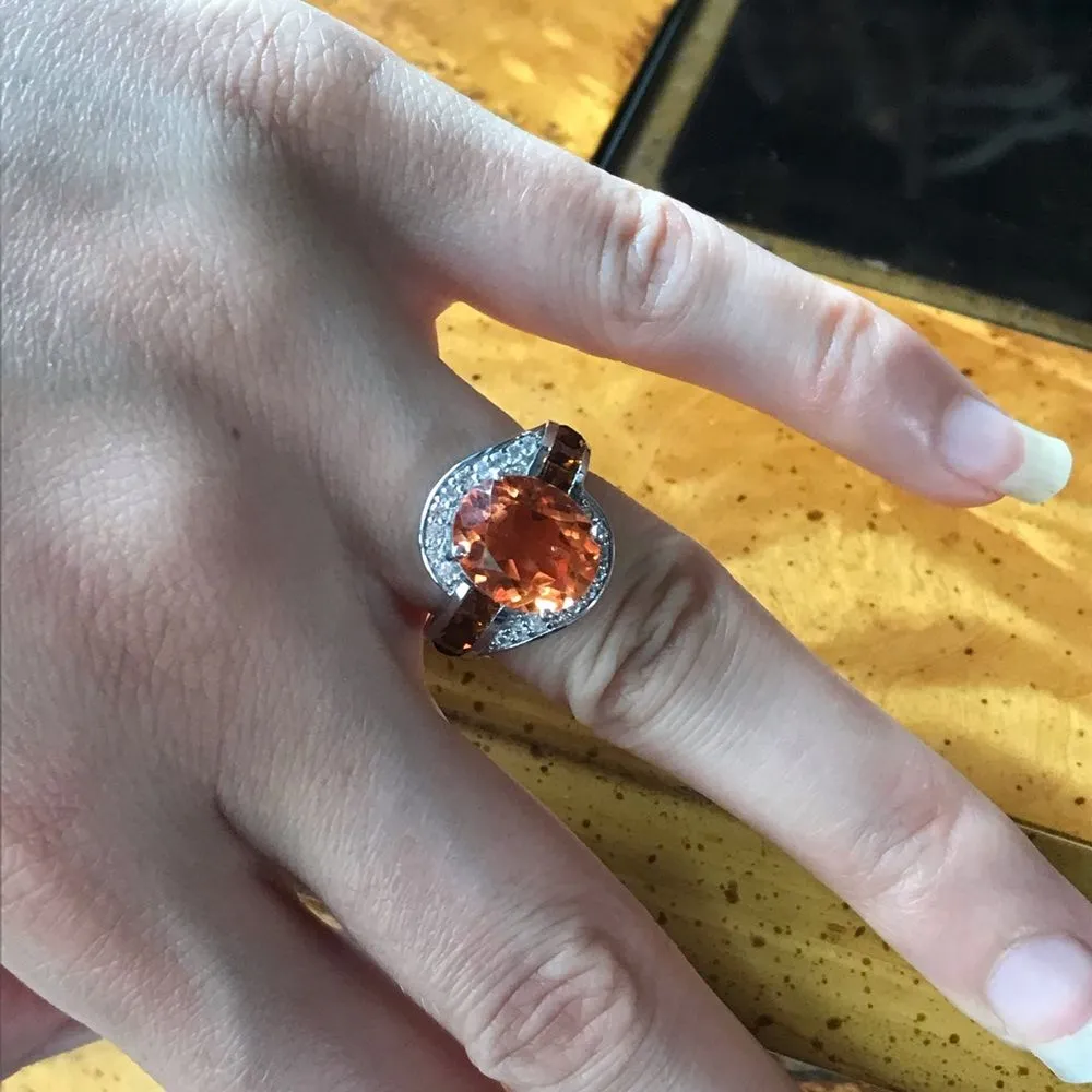 Orange Quartz Natural Citrine Cocktail Ring Size 6 - Image 3