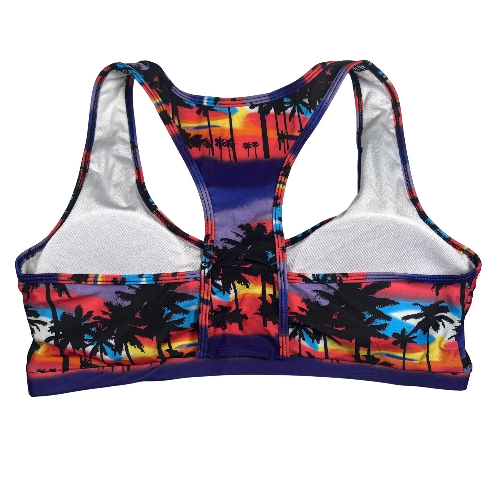 Swimsuit Top Women's Size XL Racerback Padded Bikini Top Palm Tree Sunset - Image 2