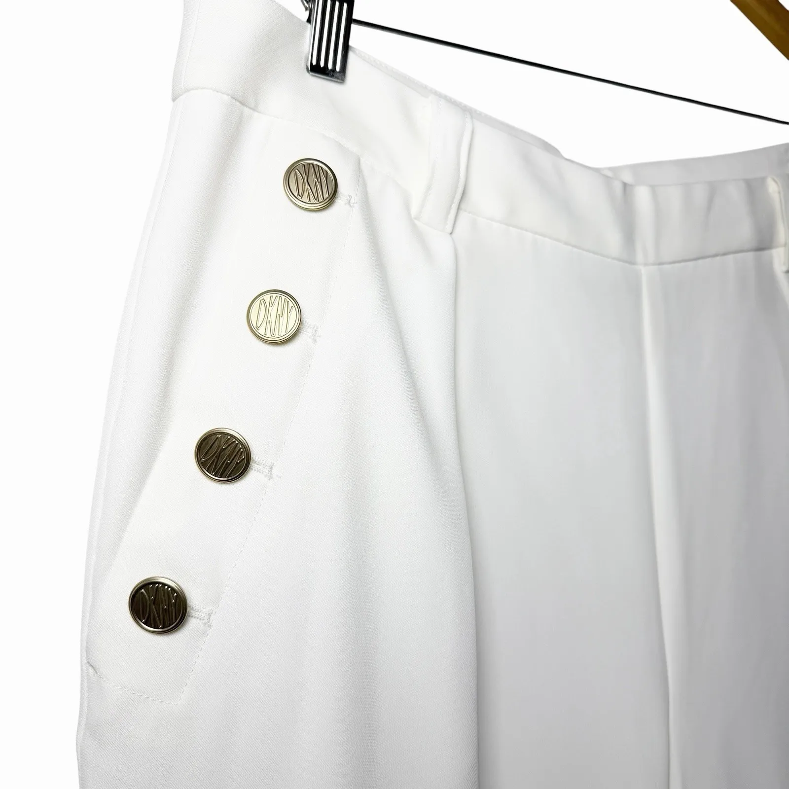 DKNY Women's Hudson Blues Ivy White Size 14 Sailor Wide Leg Pants Gold Buttons - Image 14