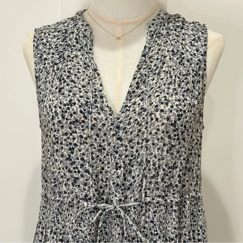 James Perse Floral Midi Dress Small 1 Blue Feminine Classic Gauzy Spring Chic - Image 5