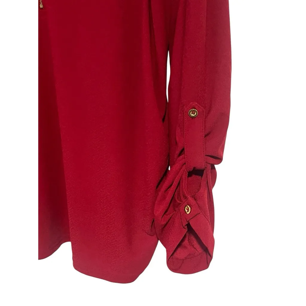 Sweet Wanderer Maternity Blouse Womens XL Red Elastic Sides Roll Tab Sleeve - Image 5