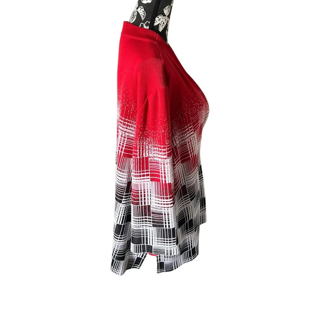 Ming Wang Cardigan Sweater Womens Colorful Red Holiday 2X Designer Front Closure - Image 2