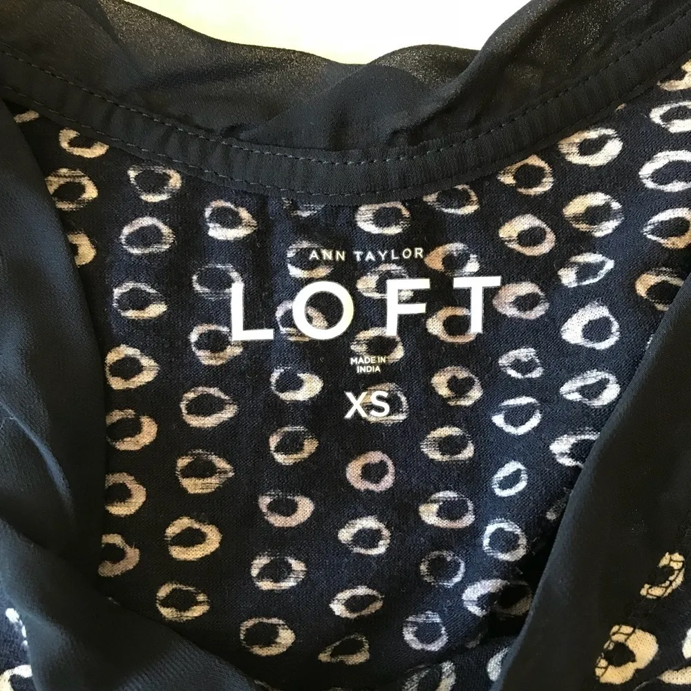 LOFT Ooh La La Twist Trim Tank Blue Tan Circle Dots Sleeveless Tank Size XS - Image 3