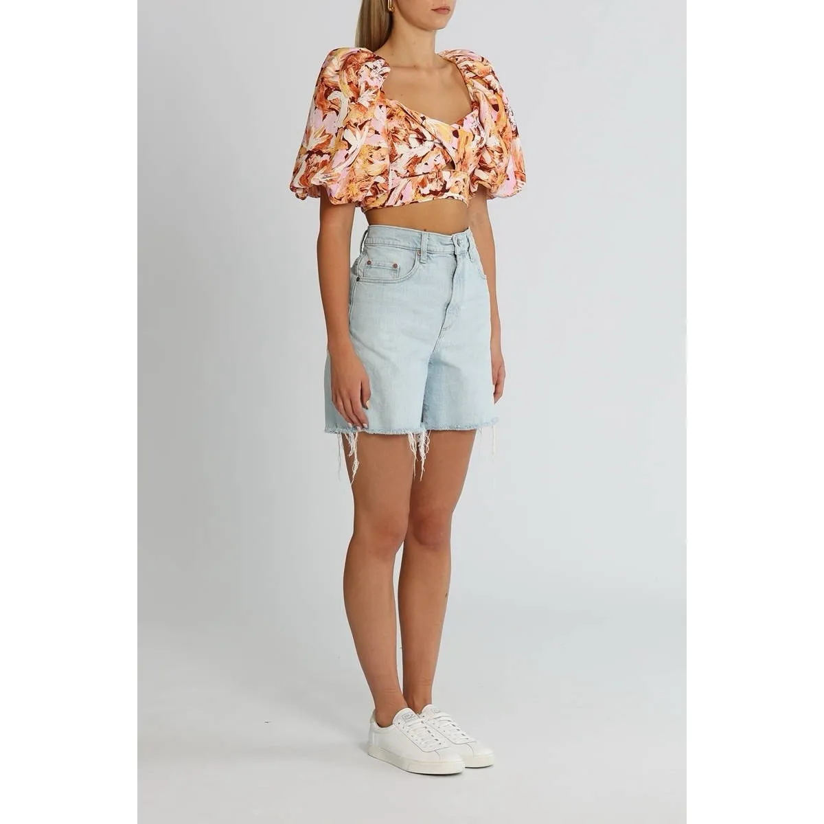 Acler Withington Top Size 2 NWOT Puff Sleeve Abstract Floral Crop‎ Blouse - Image 2