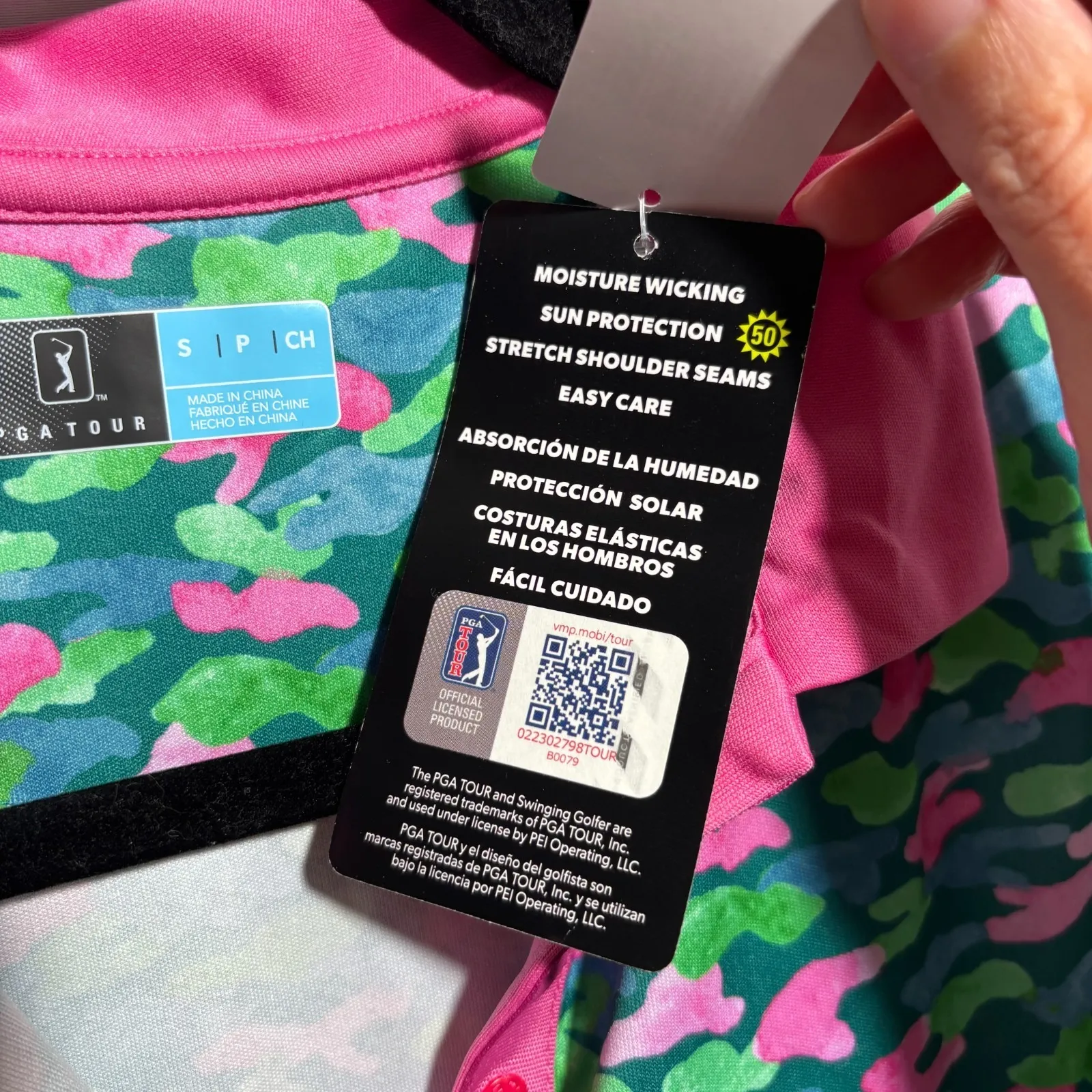 NWT PGA Tour Golf Womens Tank Top Green Pink Camouflage Sleeveless Snap‎ S Polo - Image 5