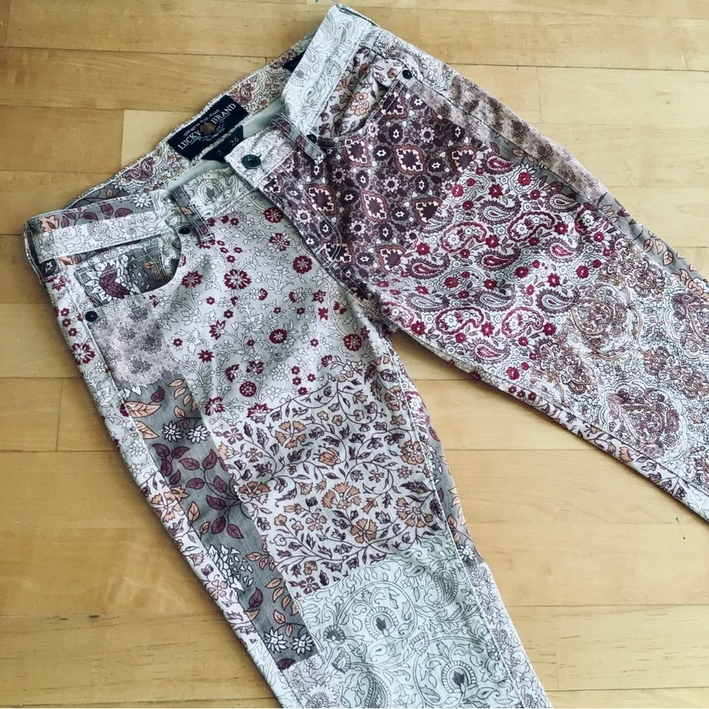Lucky Brand Floral + Paisley Charlie Skinny Jeans, Cream, Colorful, Size 2 - Image 2