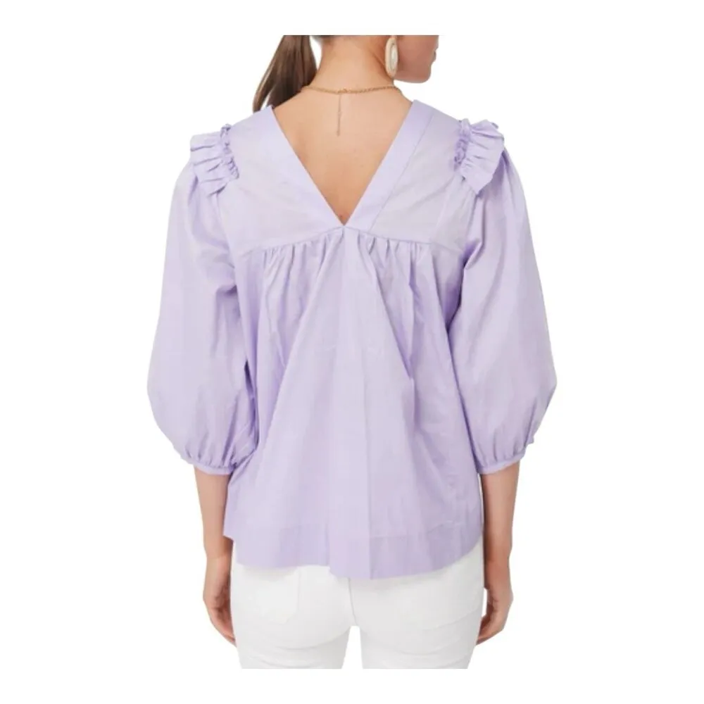 HARSHMAN Lilac Cheryl Blouse Size Medium Cotton V - Image 3