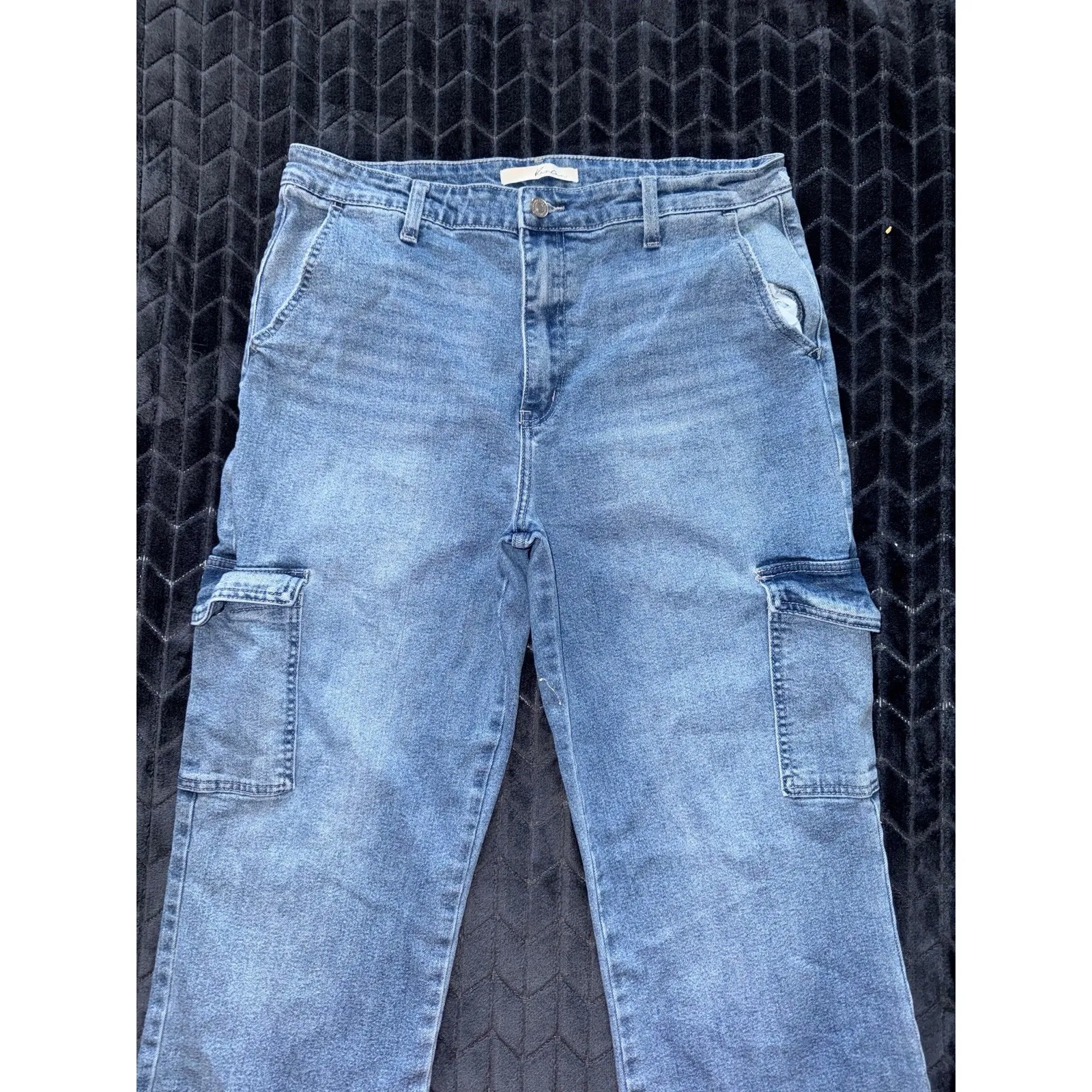 KanCan Jeans Womens Blue Flared Aspen Cargo Holly High Rise Stretch Denim Sz 32 - Image 2