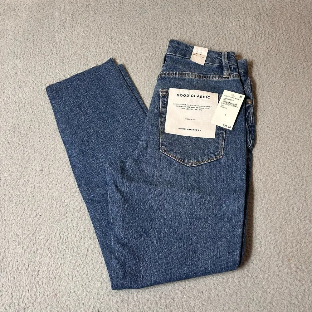 Good American Jeans Womens 6/28 Blue Good Classic Hi-Rise Raw Hem Slim Fit‎ NEW - Image 4