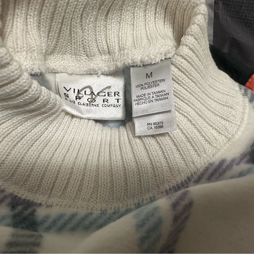 Villager Sport Vtg Cream/Blue/Gray Checkered Plaid Mock - Image 9