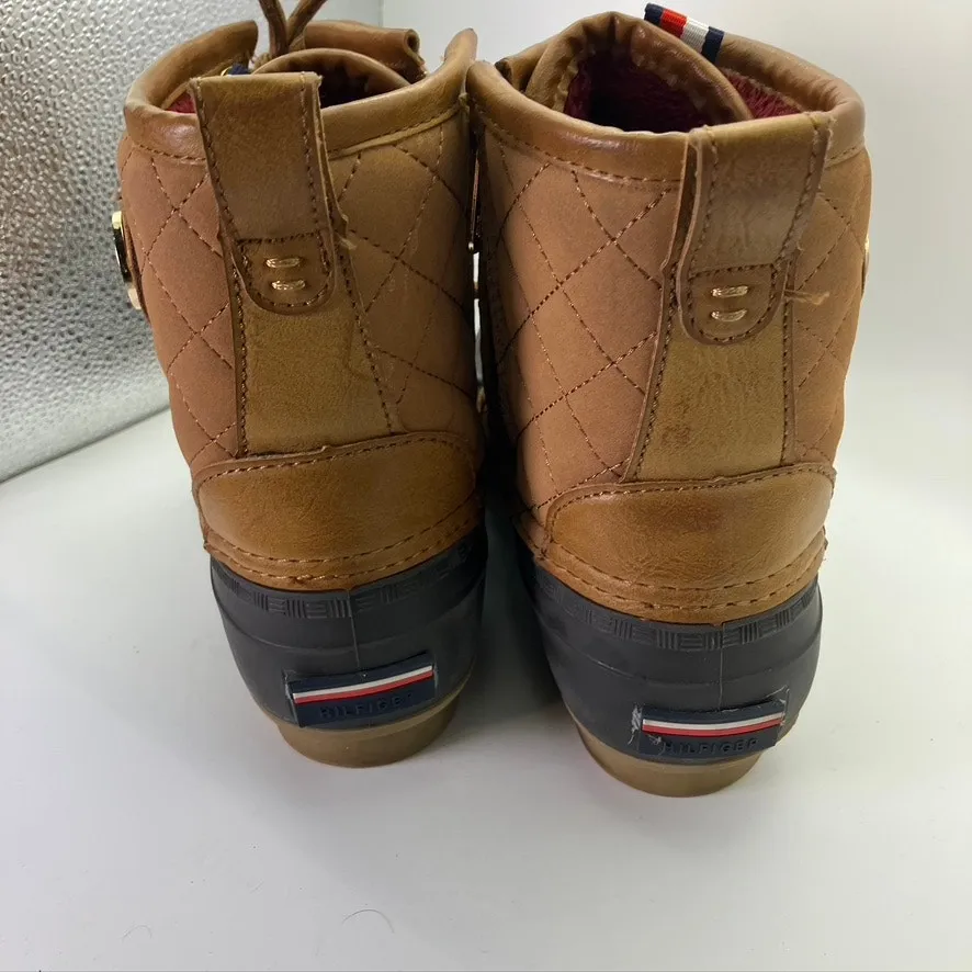 Tommy Hilfiger Womens 6M Duck Boots Rain Lace Up Side Zip Brown‎ Black Classic - Image 6