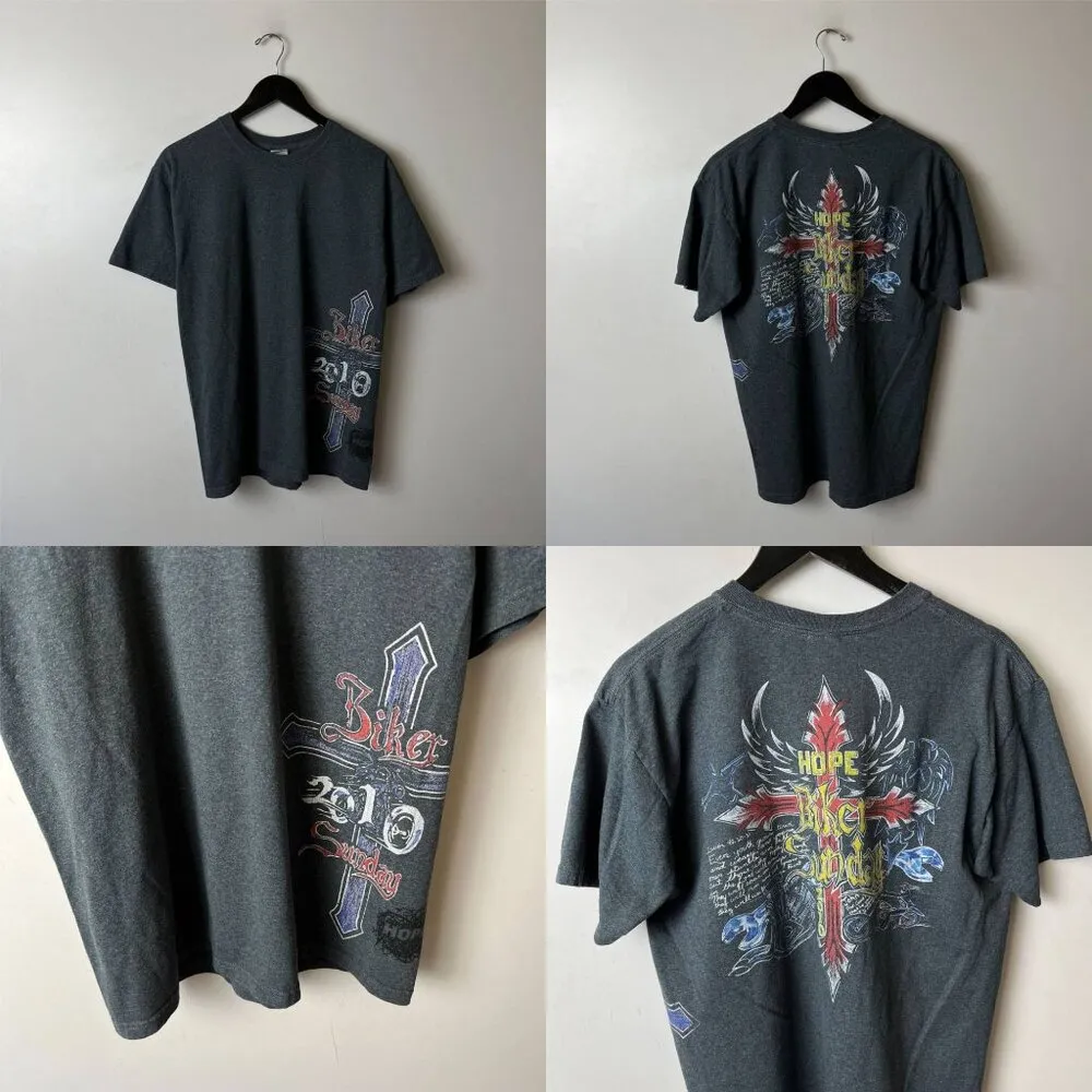2010 Hope Biker Sunday T Shirt Medium M Gray Graphic Tee Vintage Y2K - Image 12