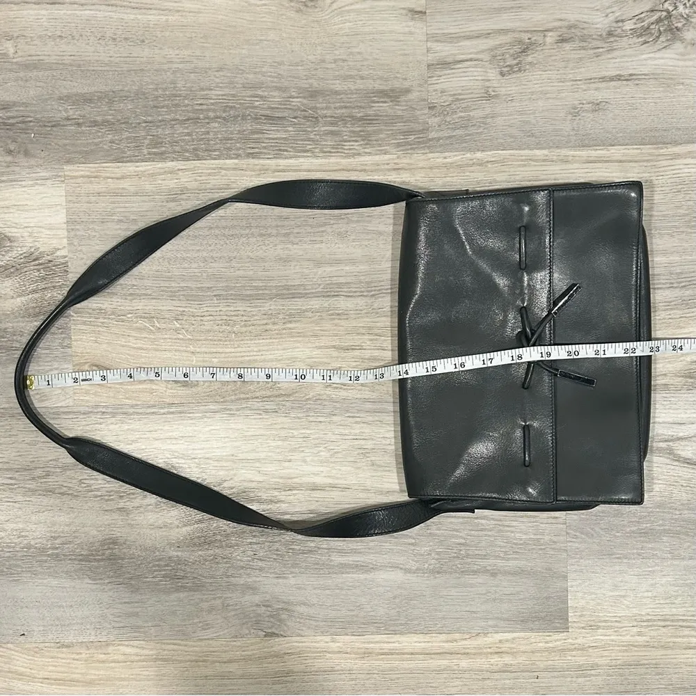 Vintage Liz Claiborne Genuine Leather Shoulder Bag Black Cowhide Handbag Purse - Image 10