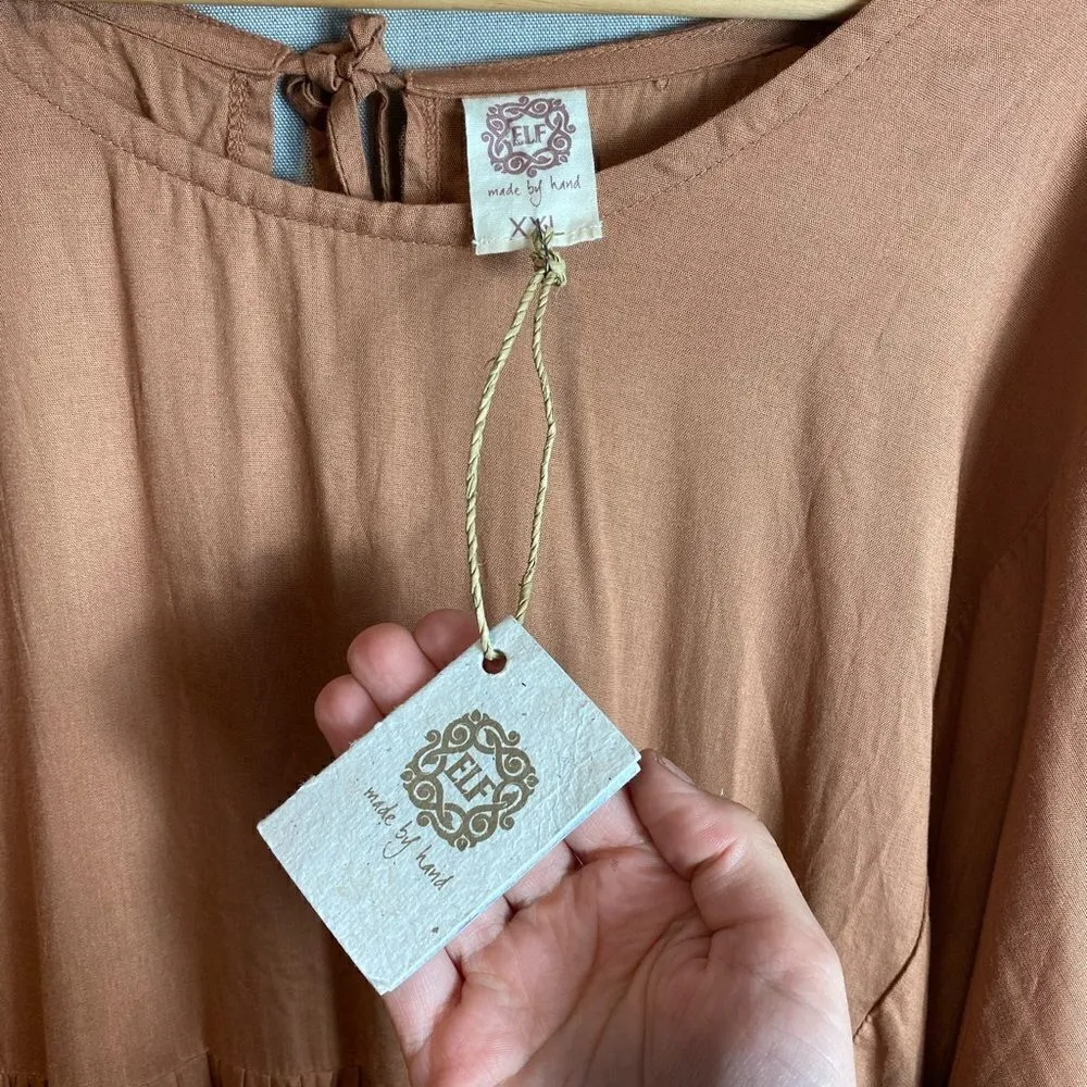 ELF HANDMADE long sleeve Thalia tiered midi dress Orange Size XXL - Image 7