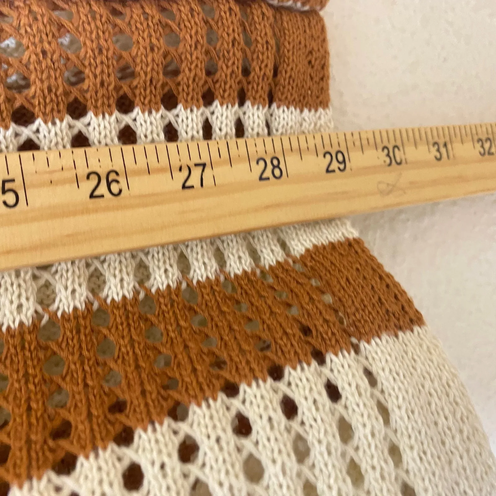 SOLITAIRE Striped Crochet Knit Open Front Collared Cardigan Sweater Top L - Image 6