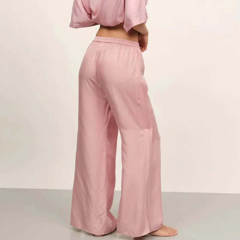 Berlook Cupro Side Split Pajama Satin Pants Pink (Small) loungewear swim coverup - Image 4