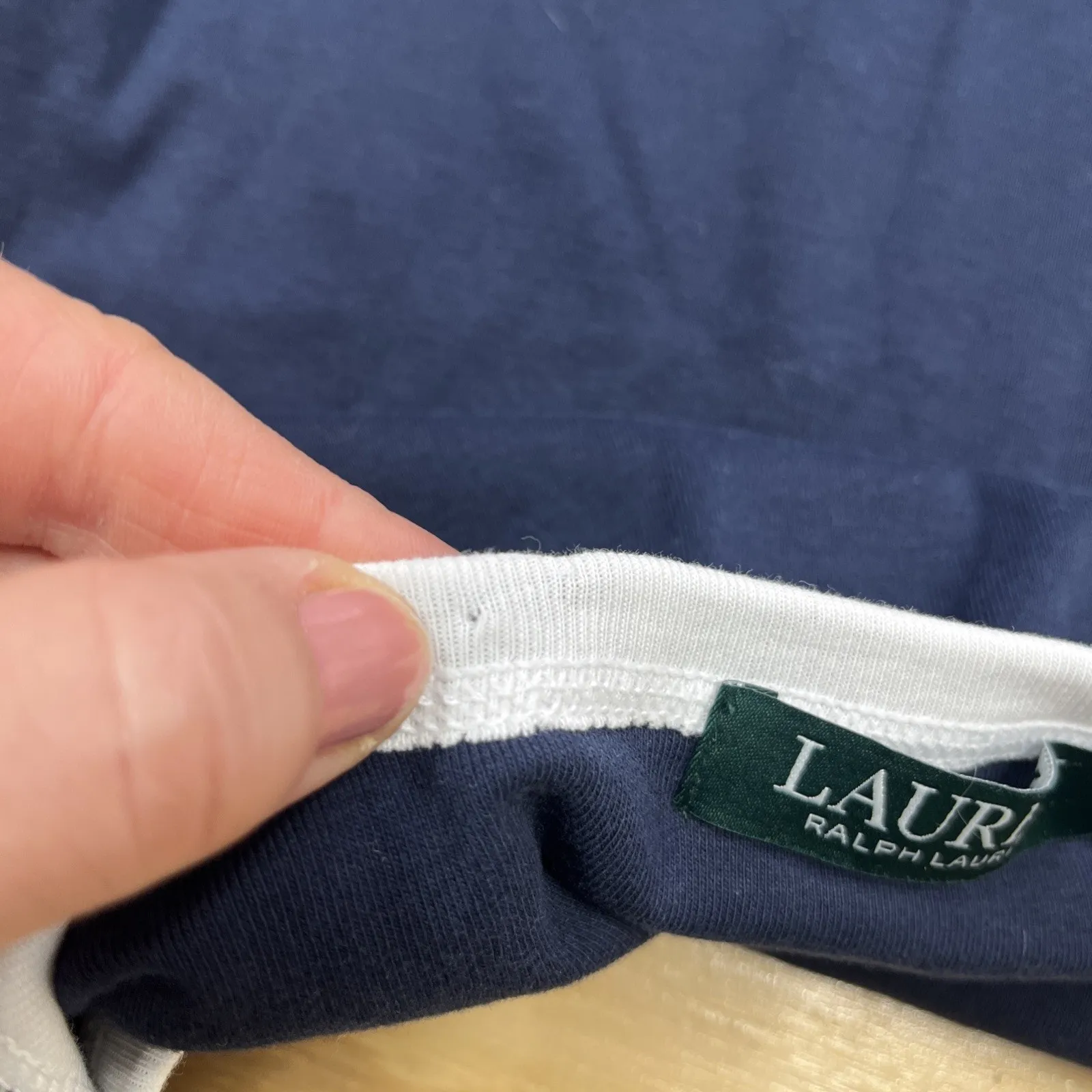 Lauren Ralph Lauren Nautical Stretch Knit Top Womens 1X Navy Blue Old Money - Image 9