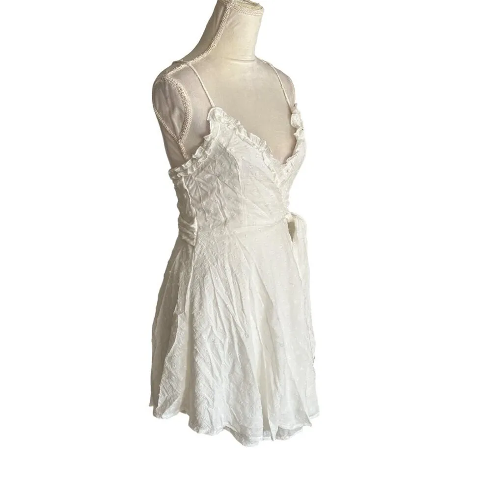 Lulus White Eyelet Cotton Wrap Lace Dress Polka Dot Ruffles Wedding NWT Size S - Image 4