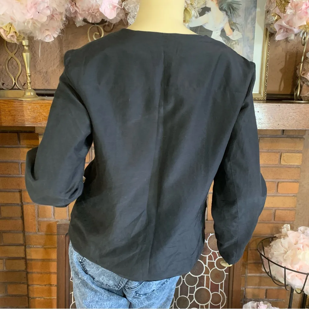 CHRISTOPHER & BANKS BLACK SILK BLEND TIERED RUFFLE FRONT BUTTON DOWN TOP (M) - Image 6