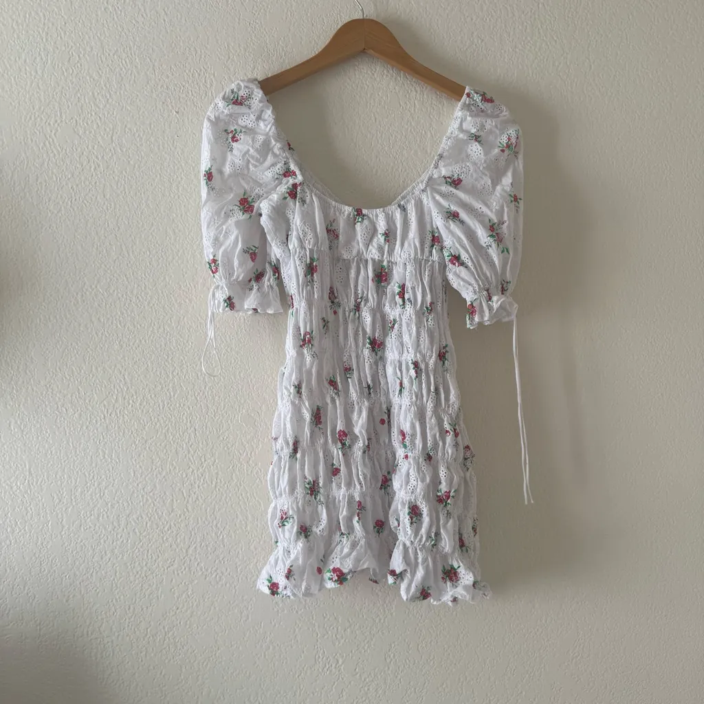 White For Love & Lemons Tarte Eyelet Smocked Floral Mini Dress - Image 14