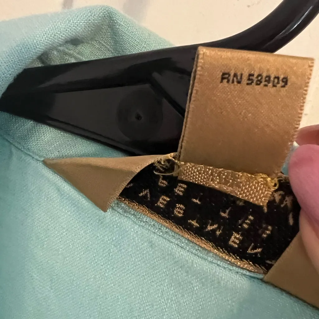 Investments Gold Label Light Turquoise Hemp Button Up Shirt 12 Petite Tab Sleeve Blue Size 12P - Image 5