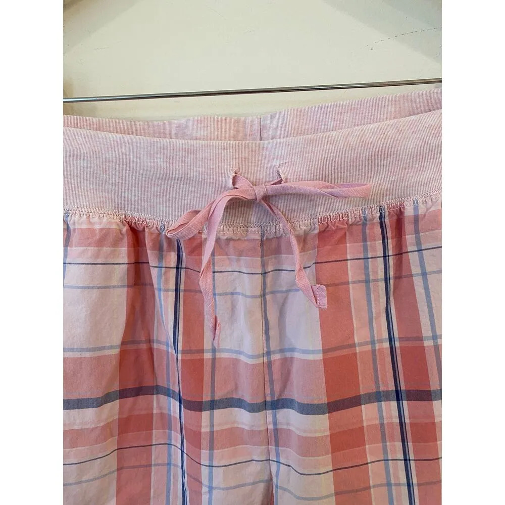 L.L. Bean Checkered Drawstring Straight Leg Ankle Pants Cotton Pink Women's XL White - Image 3