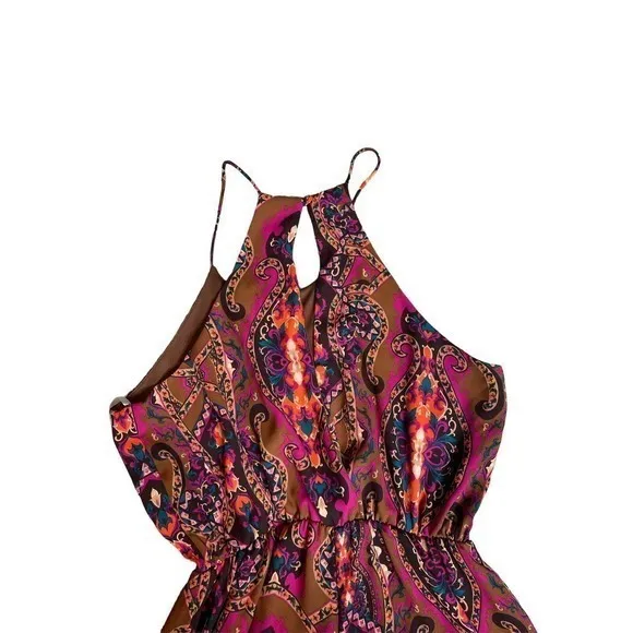 Everly Womens Pants Jumpsuit S Brown‎ Purple Sleeveless Open Back Wide Leg Crop - Image 6