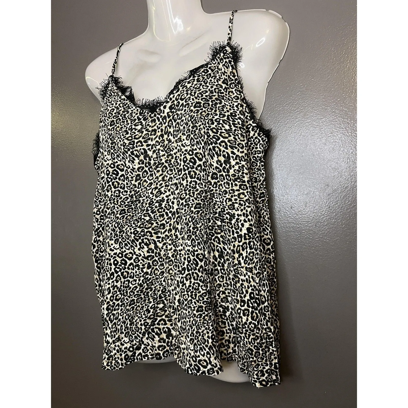 Mi Ami Tank Top Womens Small Black White Leopard Print Lace Cami Shirt Brown - Image 3