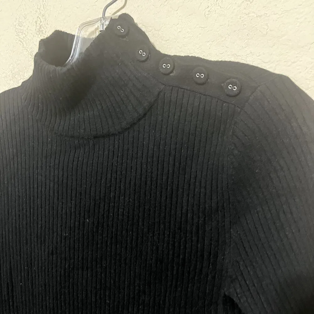 Lilla P black turtleneck sweater Womens S silver glitter trim ribbed soft - Image 3