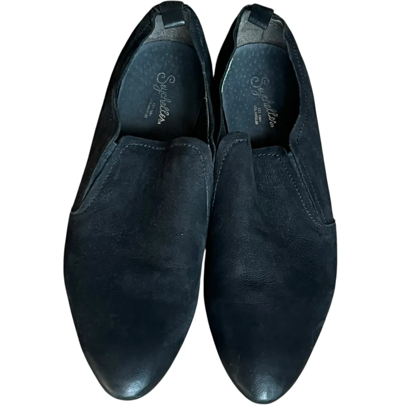 Seychelles Skein Loafer Shoes Women 9.5 Black Nubuck Leather Slip On Modern Boho - Image 4