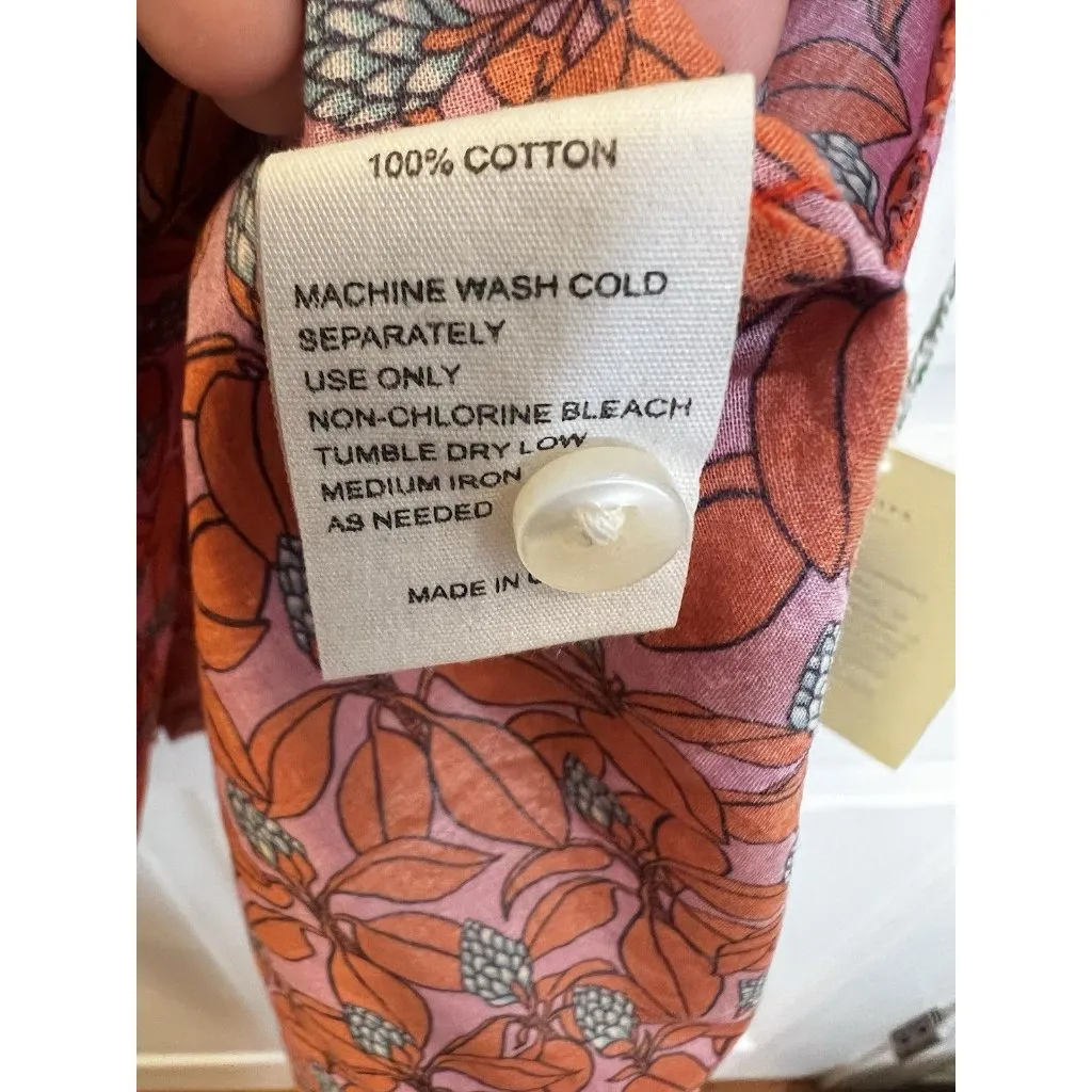 Trovata Carla Floral Blouse Large High Neck Red Pink Fan Flower NWT Cotton - Image 8